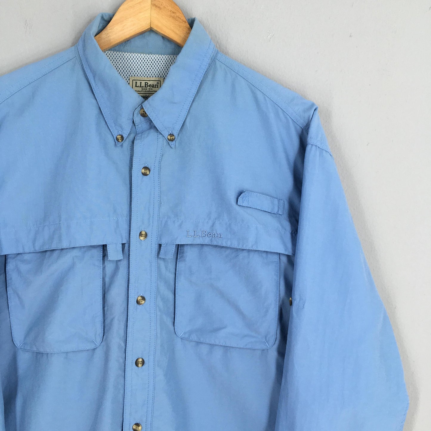 LL Bean Flannel Blue Plain Shirt XLarge