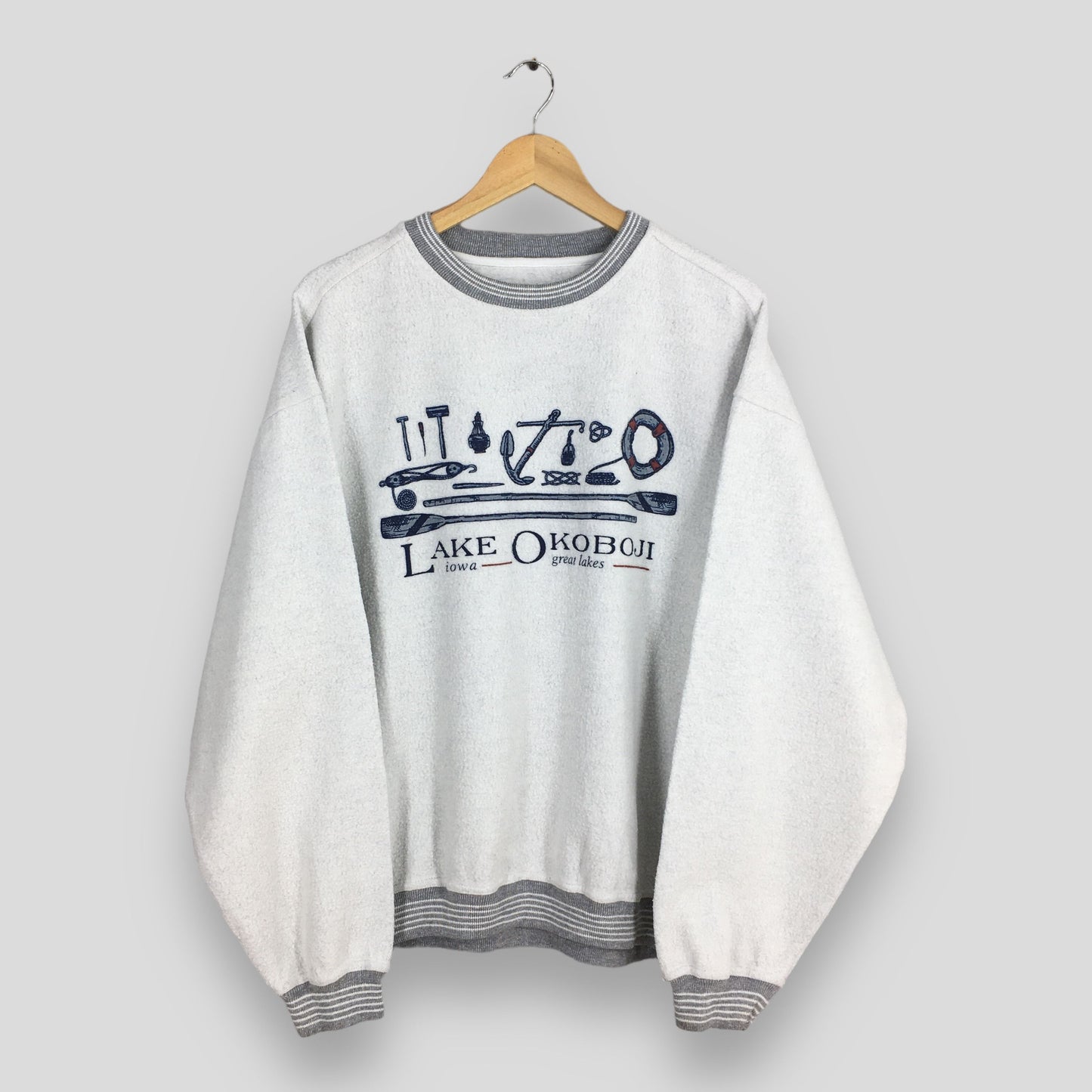 Vintage Lake Okoboji Iowa Camping Canoe Sweatshirt XLarge