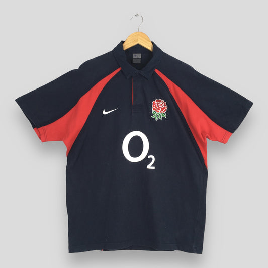 Nike O2 England Rugby Jersey Black Polo Rugby Shirt Large