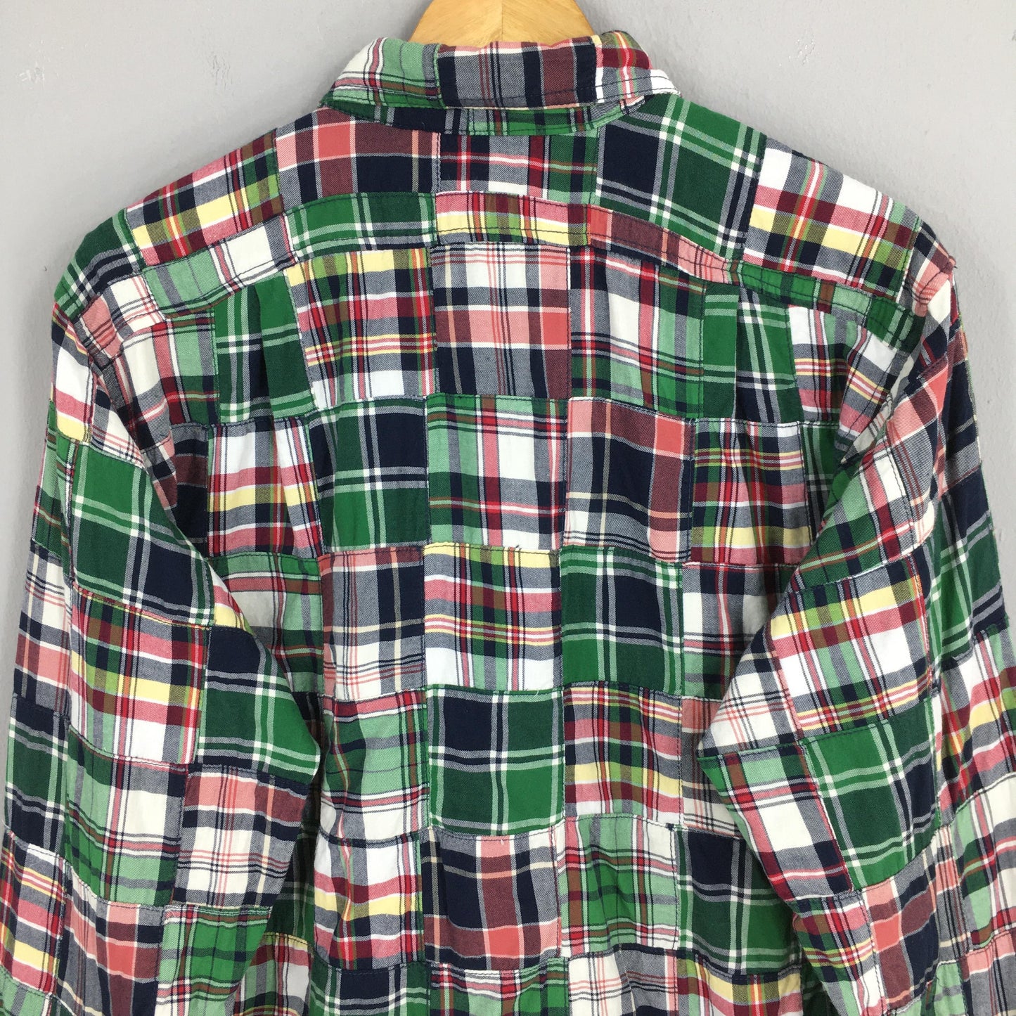 Lands End Patchwork Checkered Flannel Shirt Large