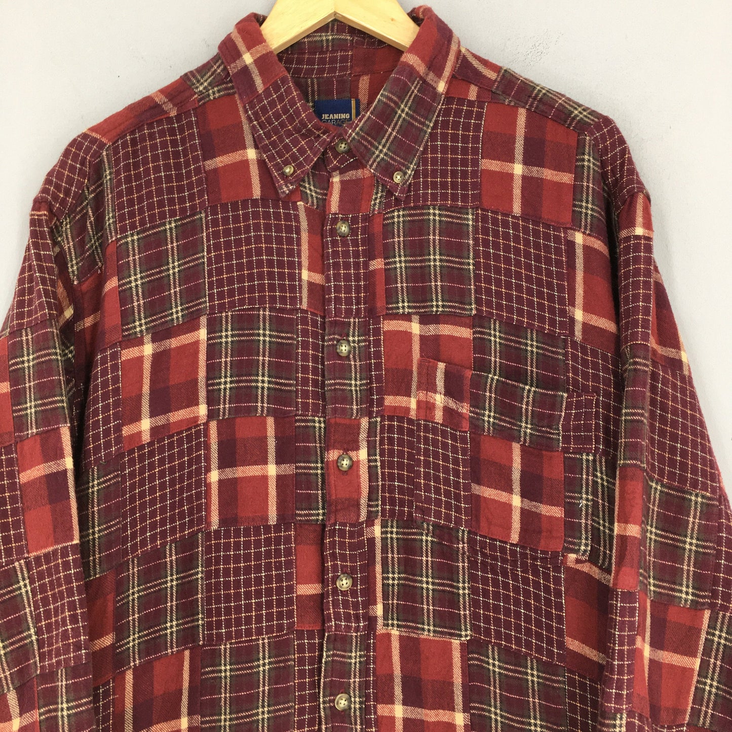 Patchwork Boro Flannel Red Shirt Large