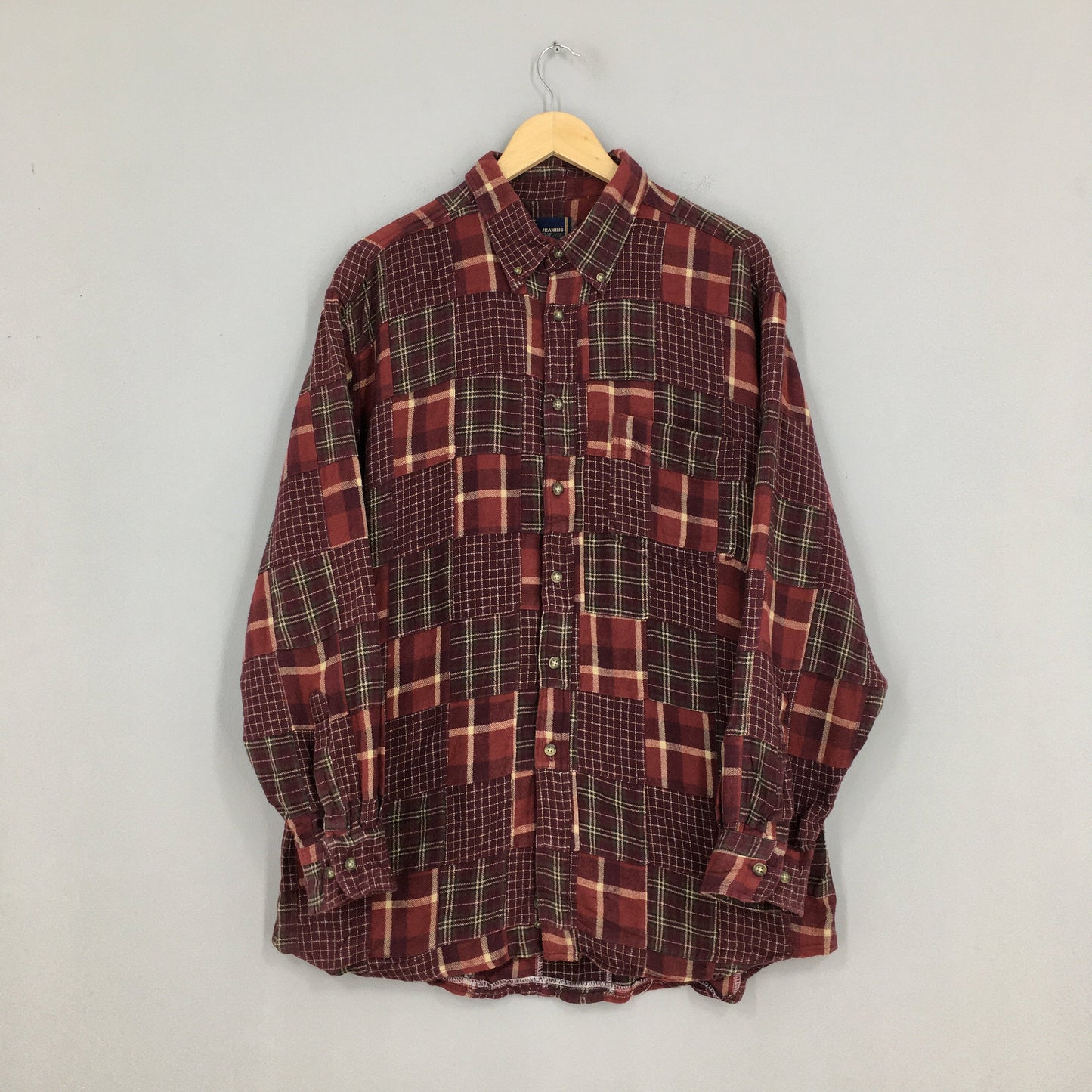 Patchwork Boro Flannel Red Shirt Large