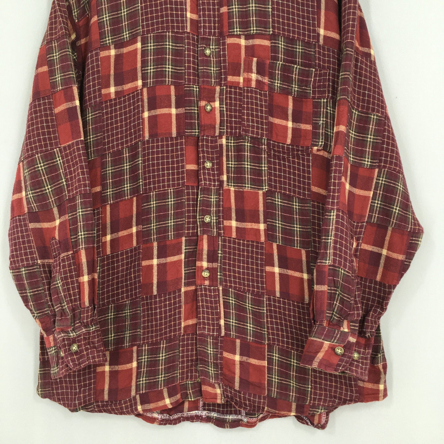 Patchwork Boro Flannel Red Shirt Large