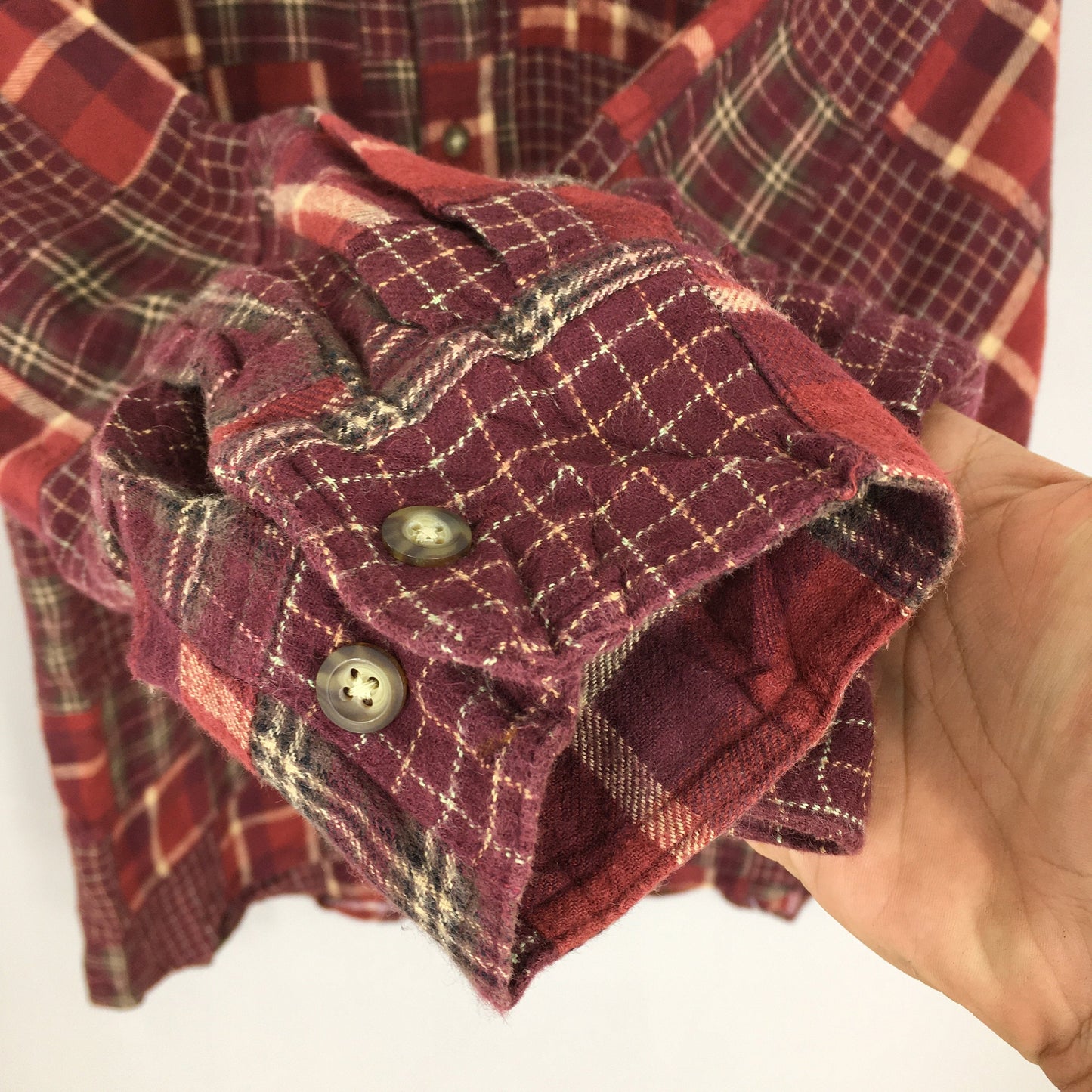 Patchwork Boro Flannel Red Shirt Large