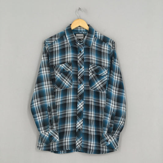 Blue Plaid Shadow Tartan Checkered Flannel Shirt Large