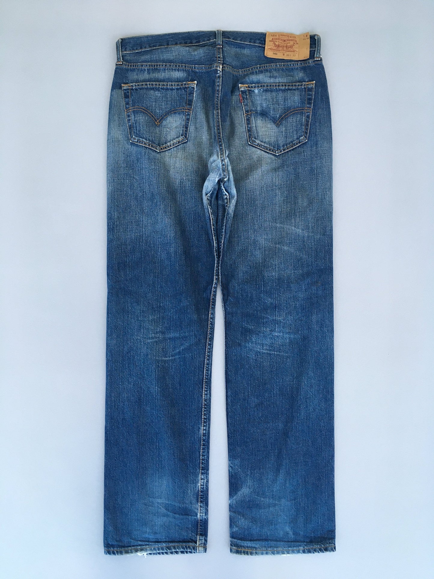 Size 35x32.5 Levis 501 Medium Wash Jeans Faded Blue