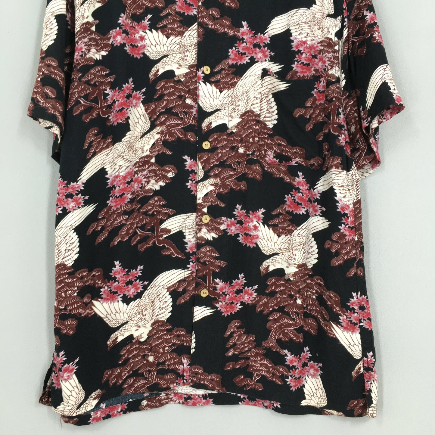 Phoneix Bird Hawaiian Rayon Shirt Overprint Large