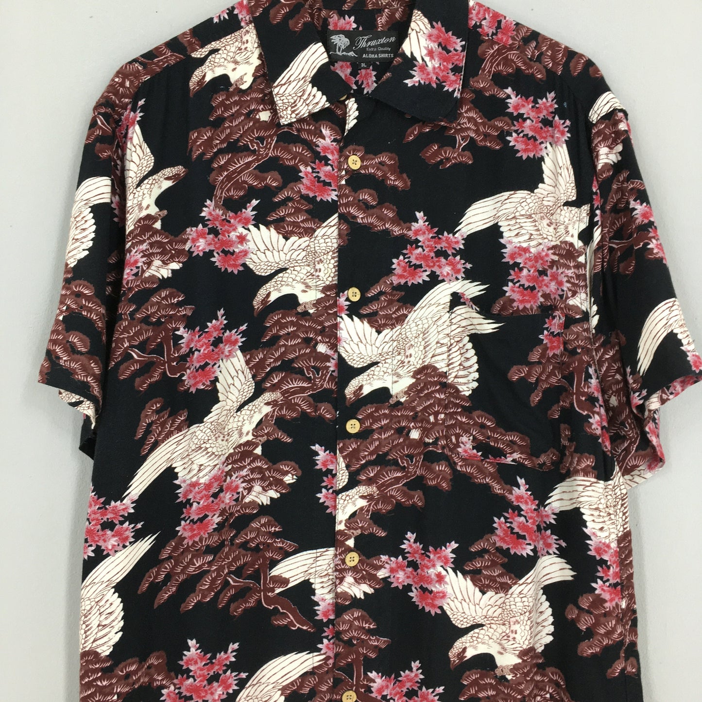 Phoneix Bird Hawaiian Rayon Shirt Overprint Large