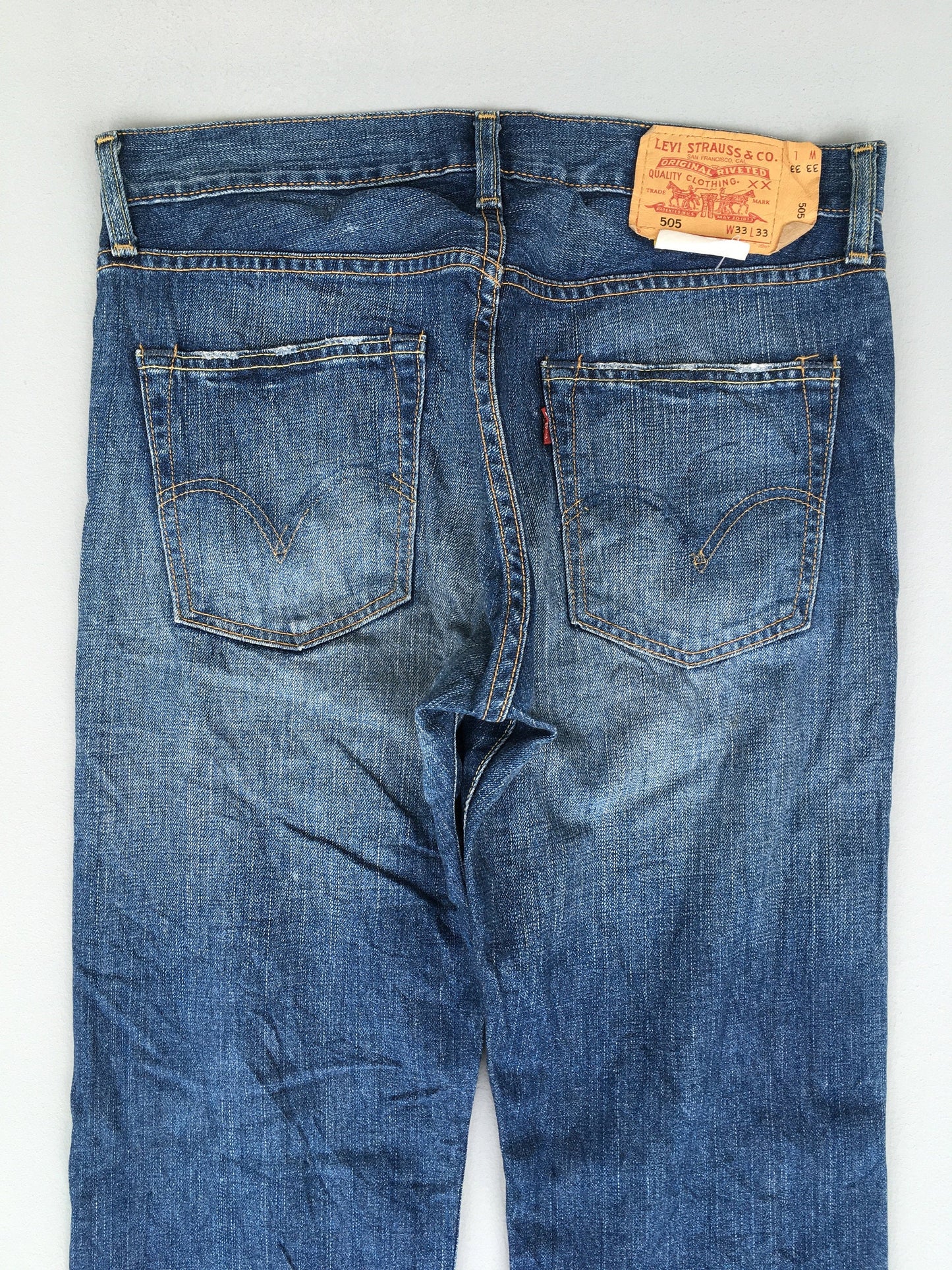 Size 33x31.5 Levis 505 Regular Fit Stonewash Blue Jeans