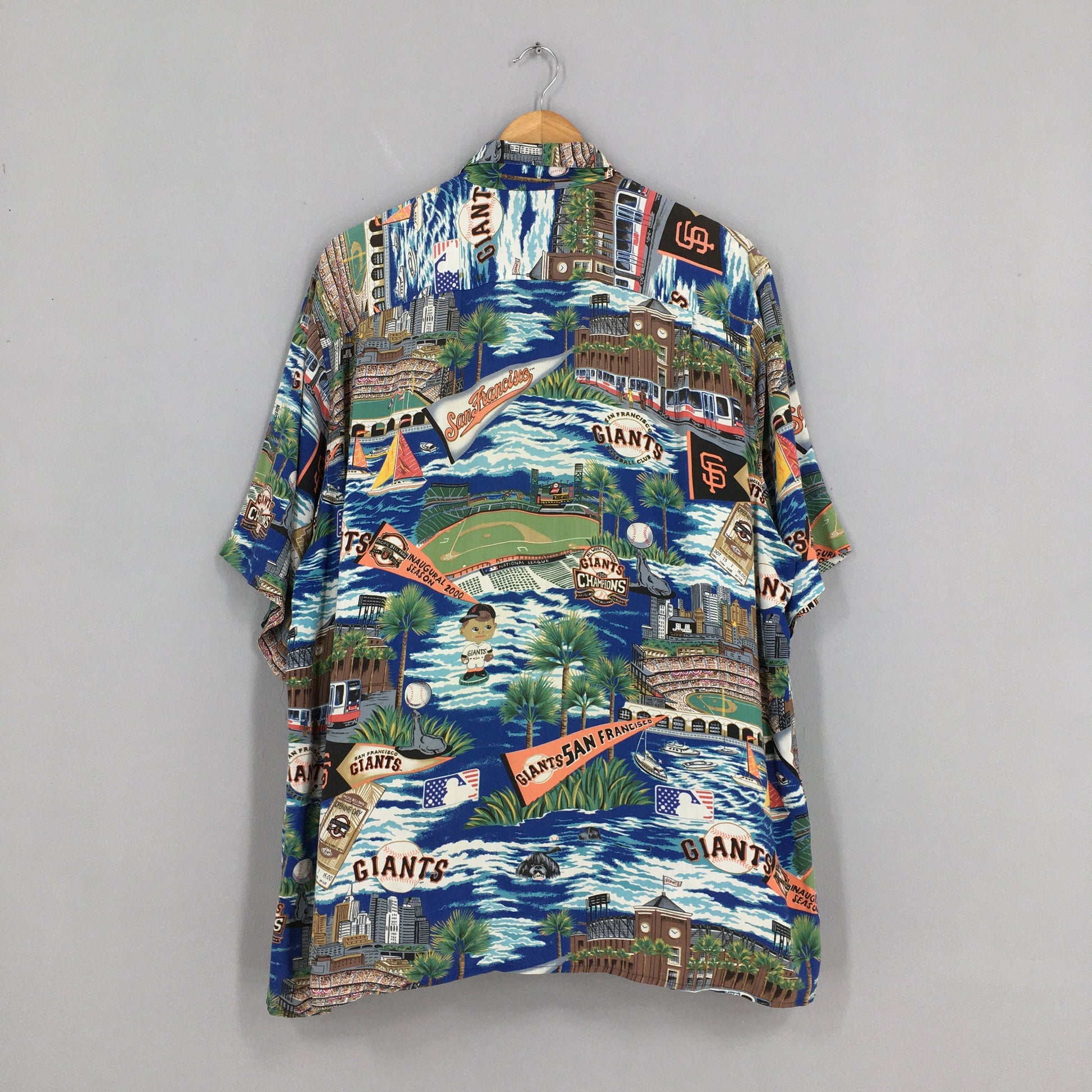 Vintage Reyn Spooner Rayon Hawaiian Shirt Giants Mlb Baseball 