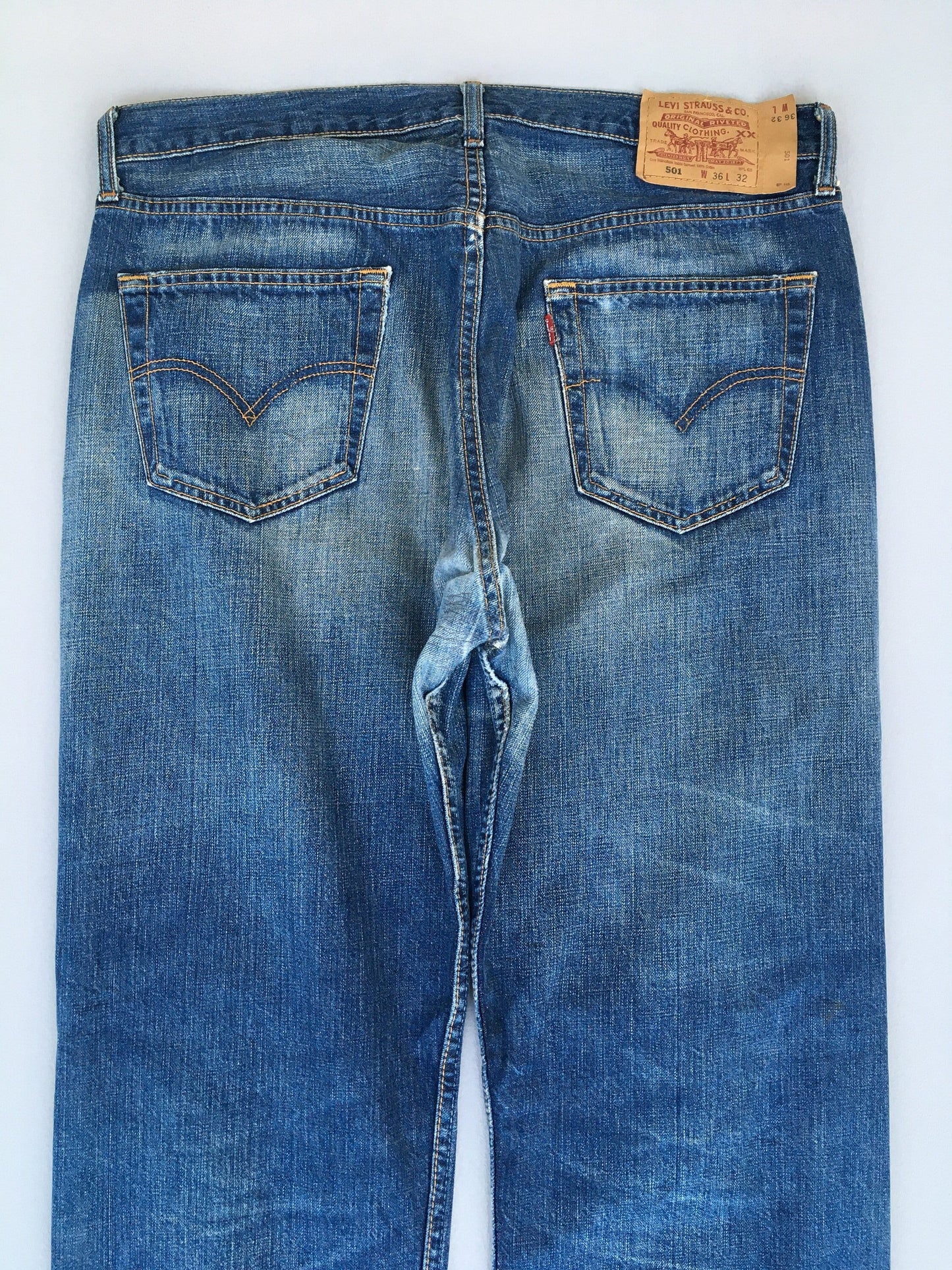 Size 35x32.5 Levis 501 Medium Wash Jeans Faded Blue