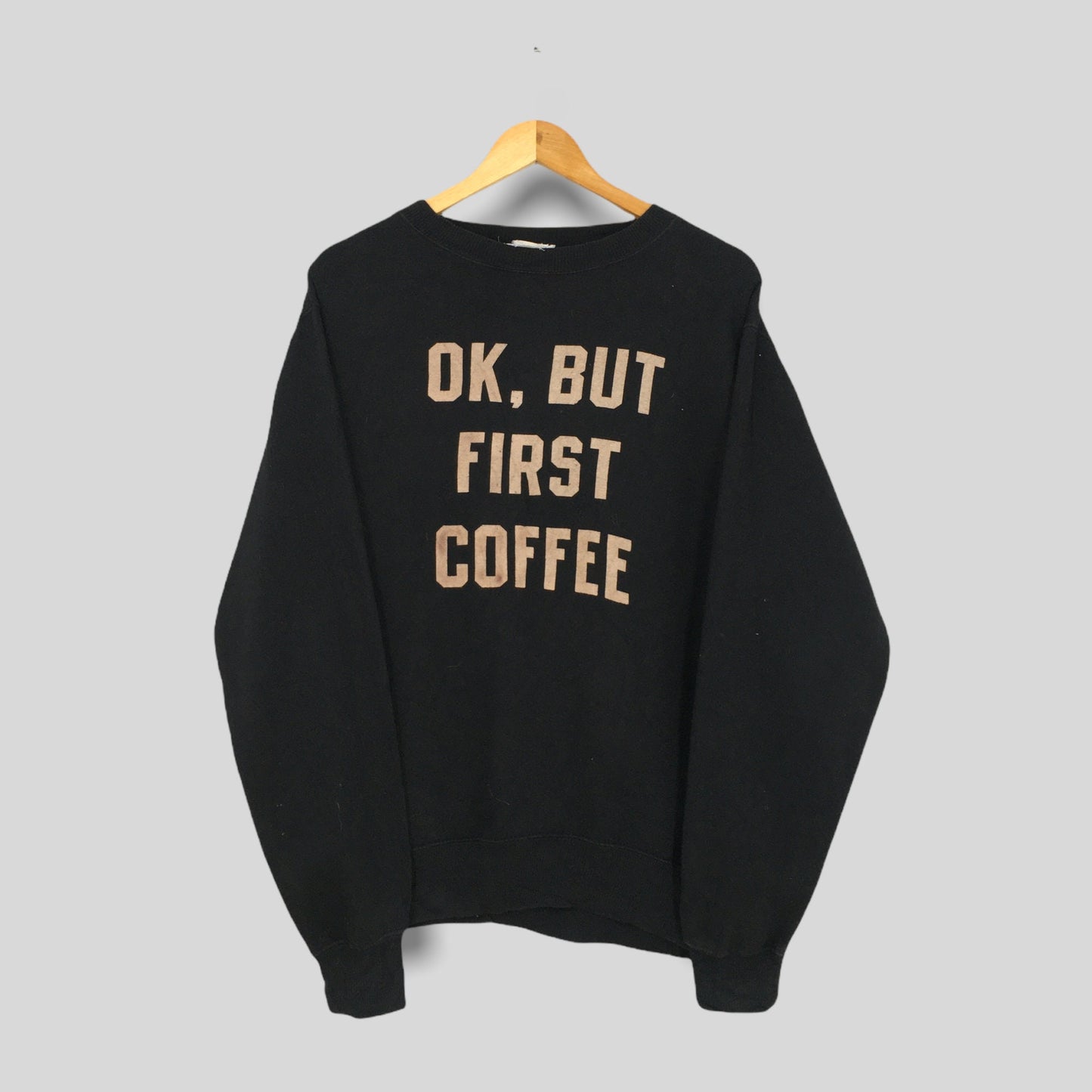 Quote But First Coffee Black Sweater Medium