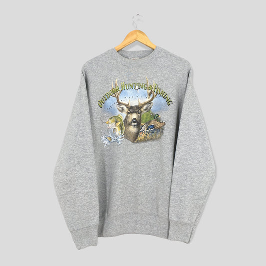 Outdoor Hunting & Fishing Graphic Gray Sweatshirt