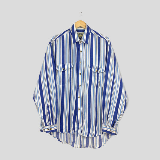 Stripes Flannel White/Blue Shirt Large