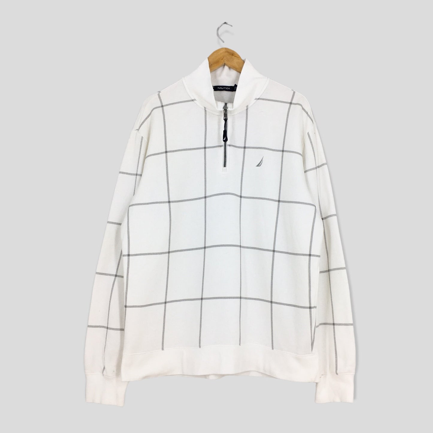 Nautica White Checkered Sweatshirt XLarge