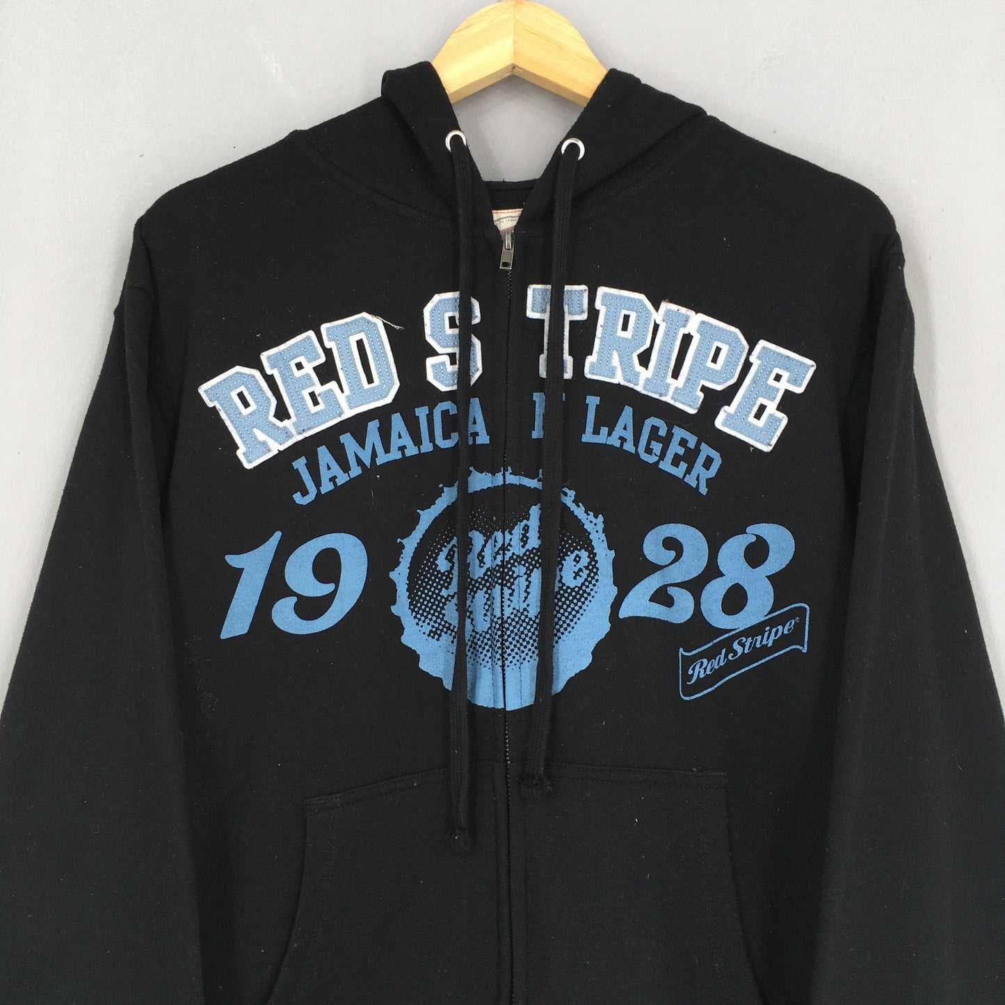 Red Stripe Black Hoodie Sweatshirt Large