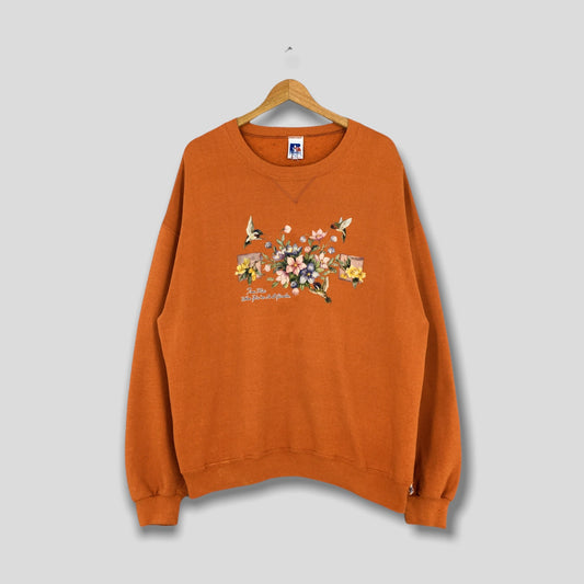 Bird Floral Flower Orange Sweatshirt XLarge