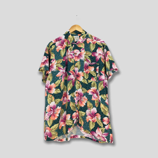 Hawaiian Aloha Floral Shirts Men Medium