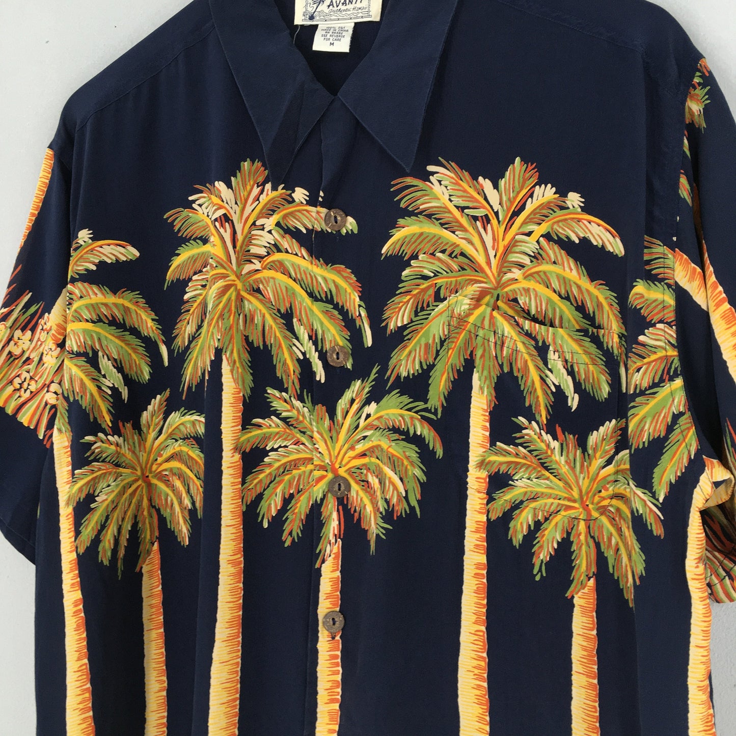 Avanti Hawaiian Coconut Tree Beach View Silk Shirt