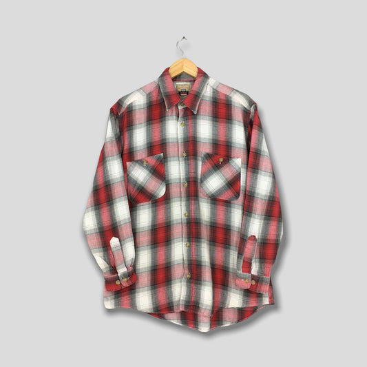 Red Plaid Shadow Checkered Flannel Shirt Medium