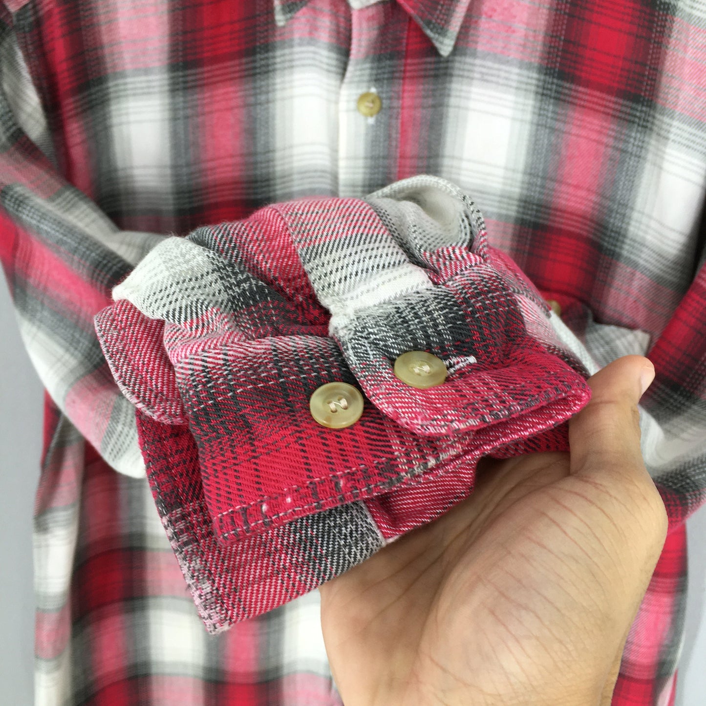 Red Plaid Shadow Checkered Flannel Shirt Medium