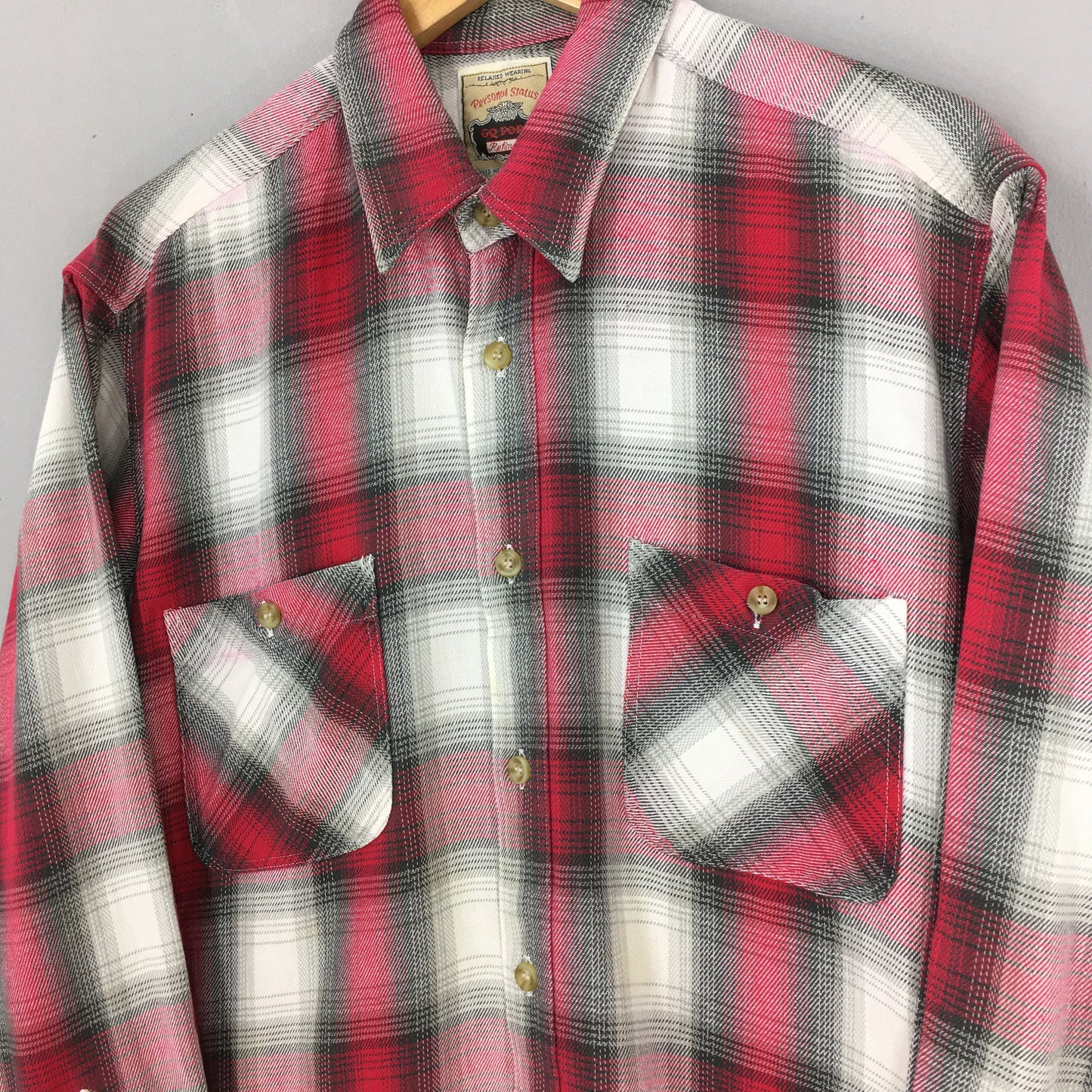 Red Plaid Shadow Checkered Flannel Shirt Medium