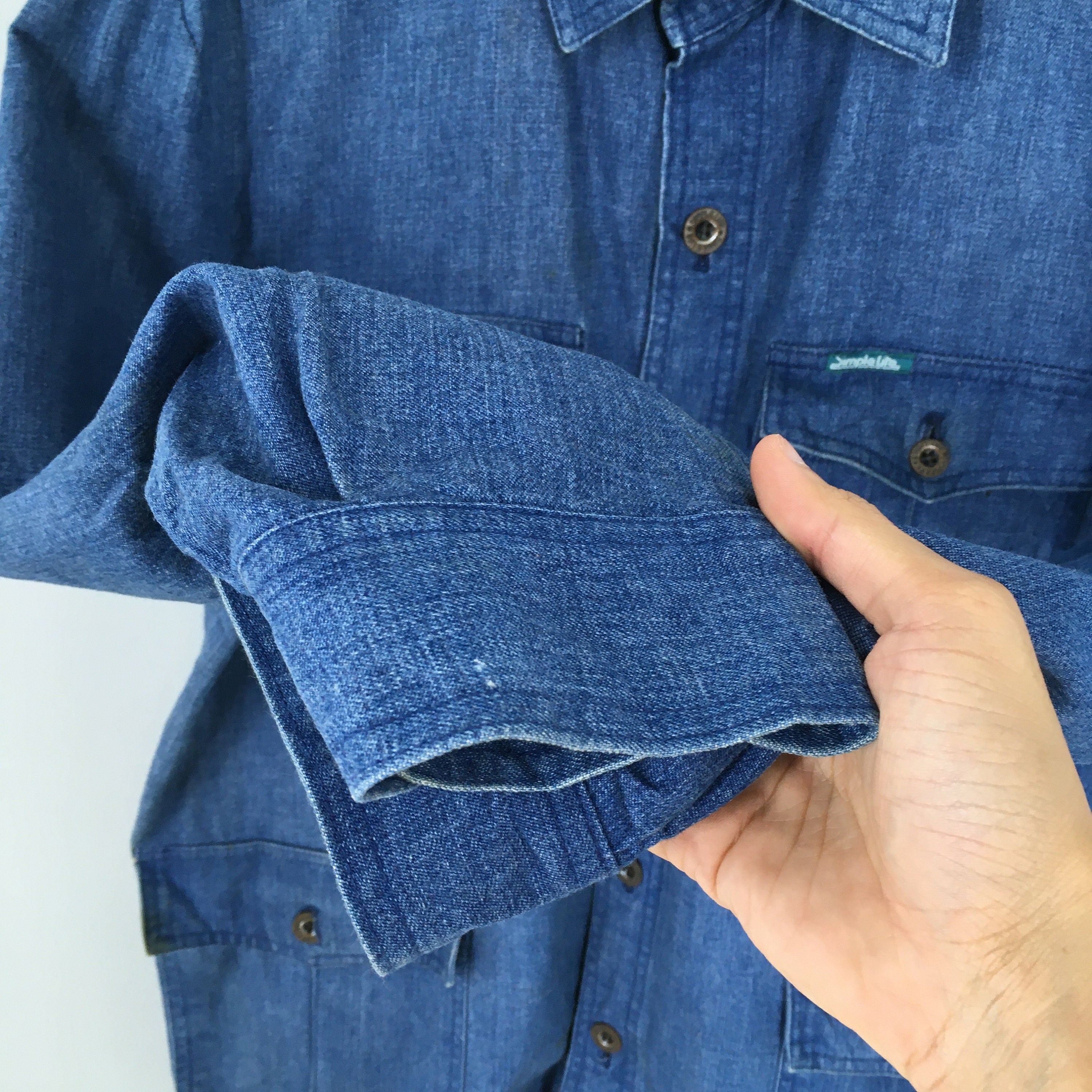 Vintage Simple Life Denim Worker Jacket Large 90's Workwear Frenchwork Union Made Blue buying Denim Jeans Four Pockets Labour Denim Coat Size L