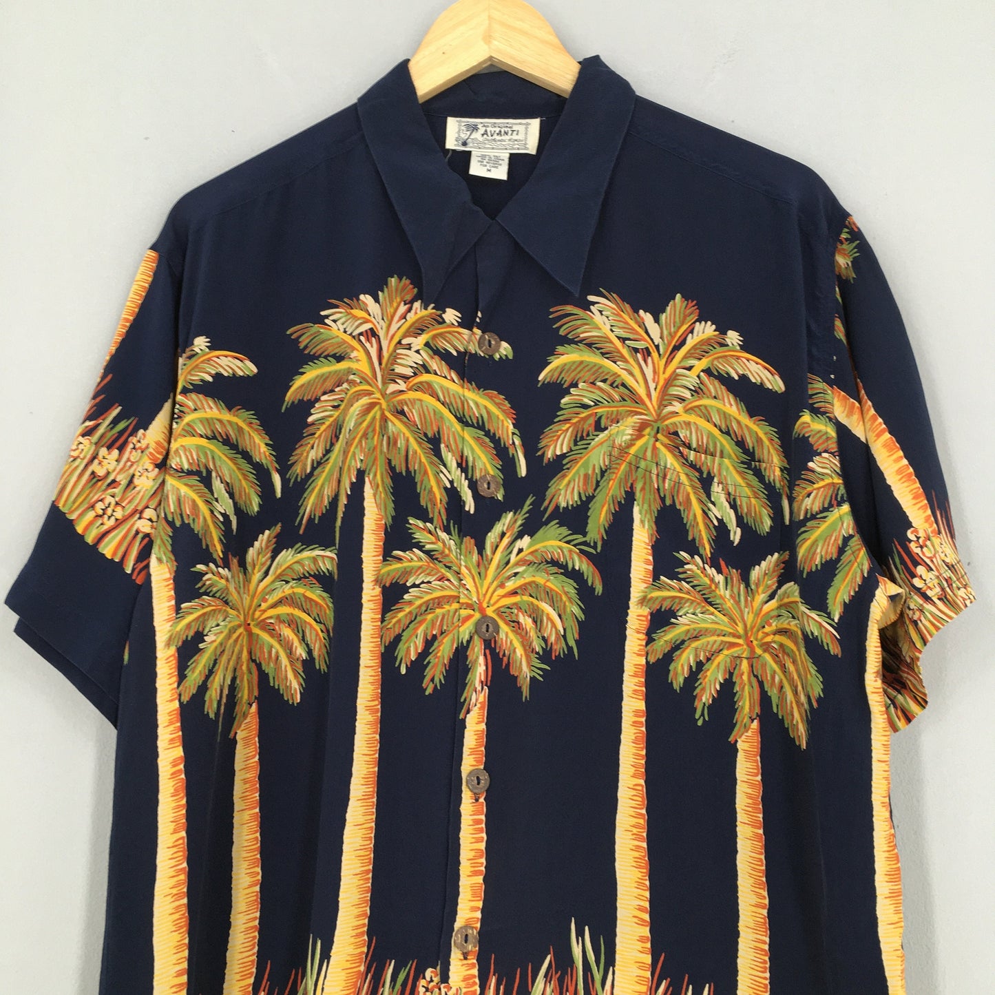 Avanti Hawaiian Coconut Tree Beach View Silk Shirt