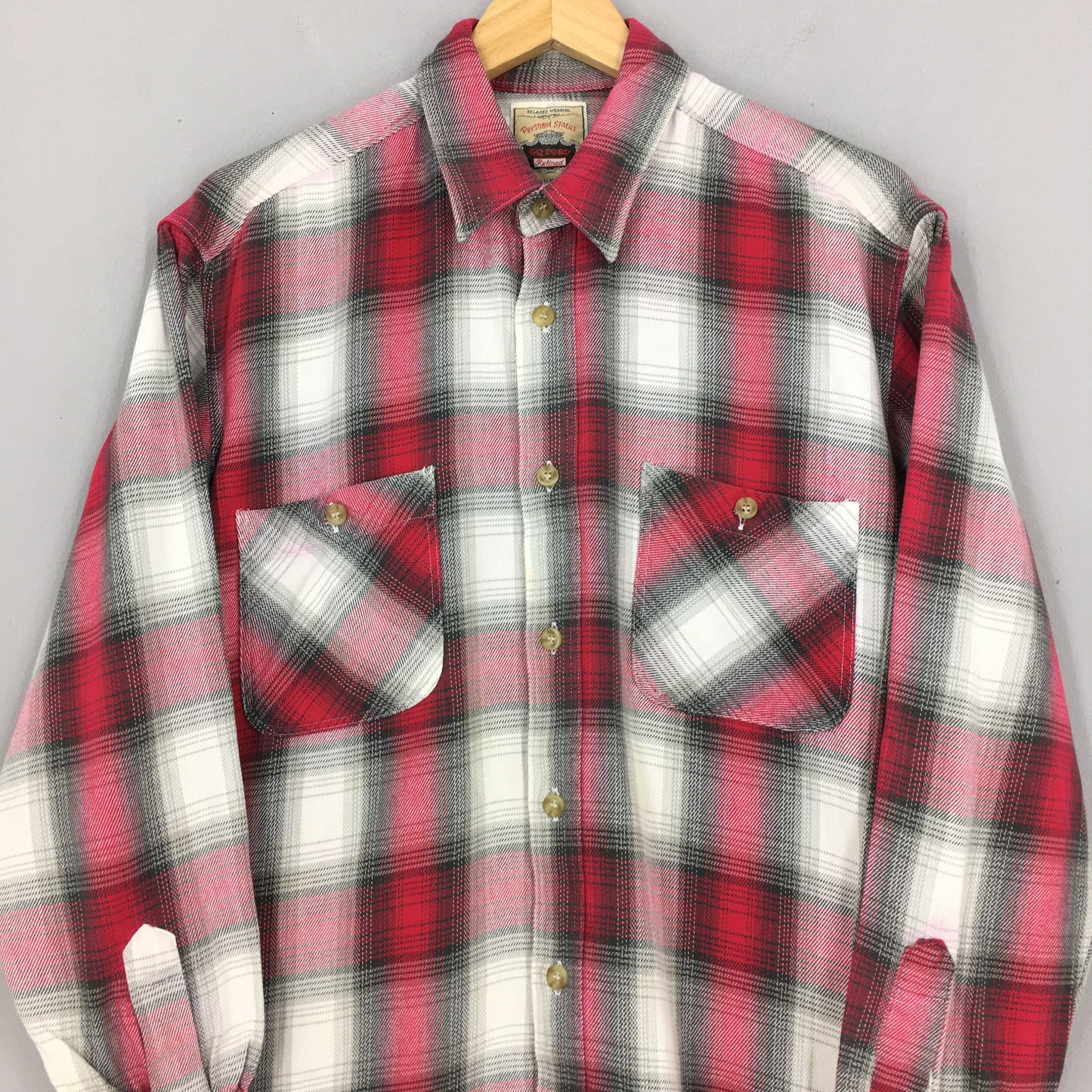 Red Plaid Shadow Checkered Flannel Shirt Medium