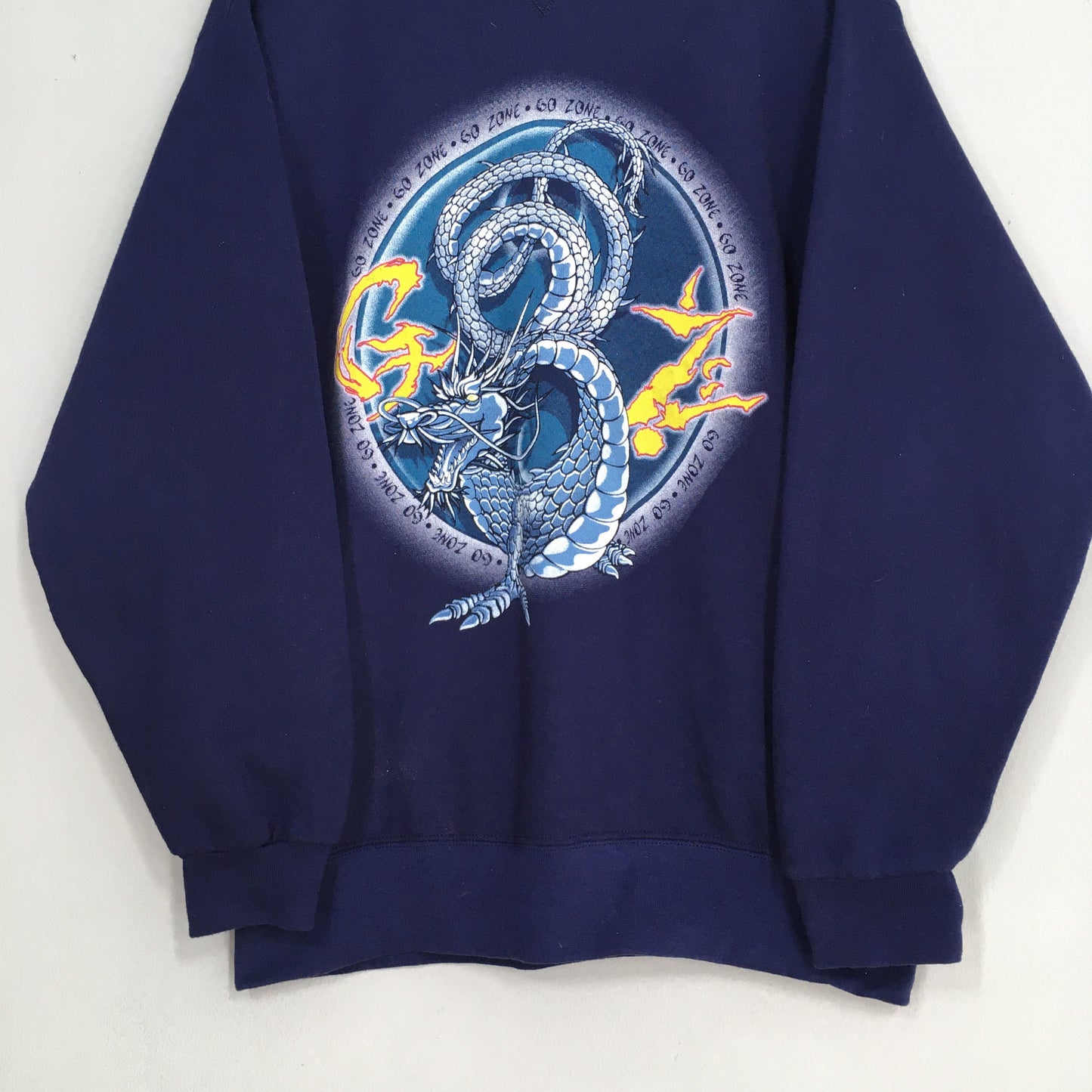 Dragon Graphic Overprinted Blue Sweater Large