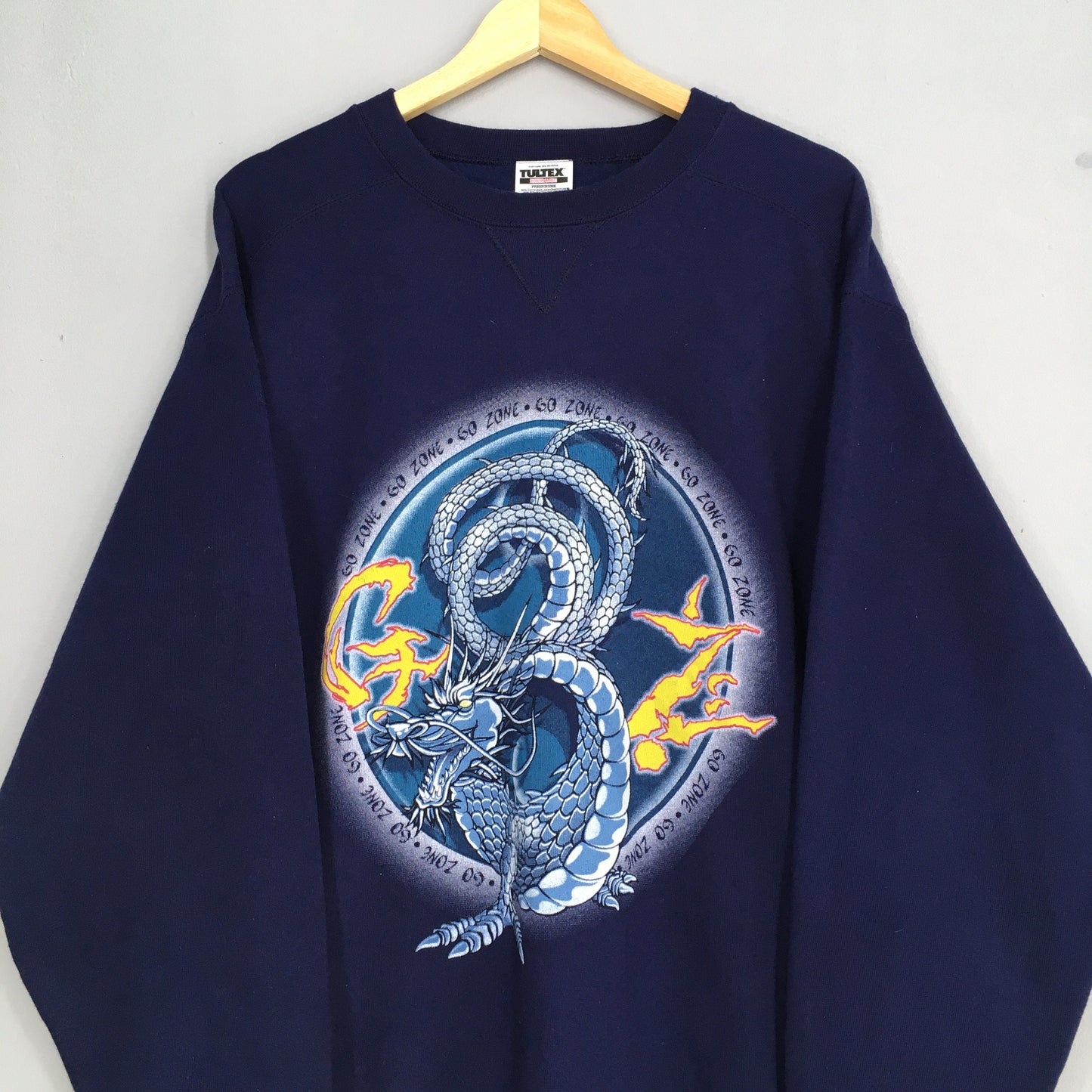 Dragon Graphic Overprinted Blue Sweater Large