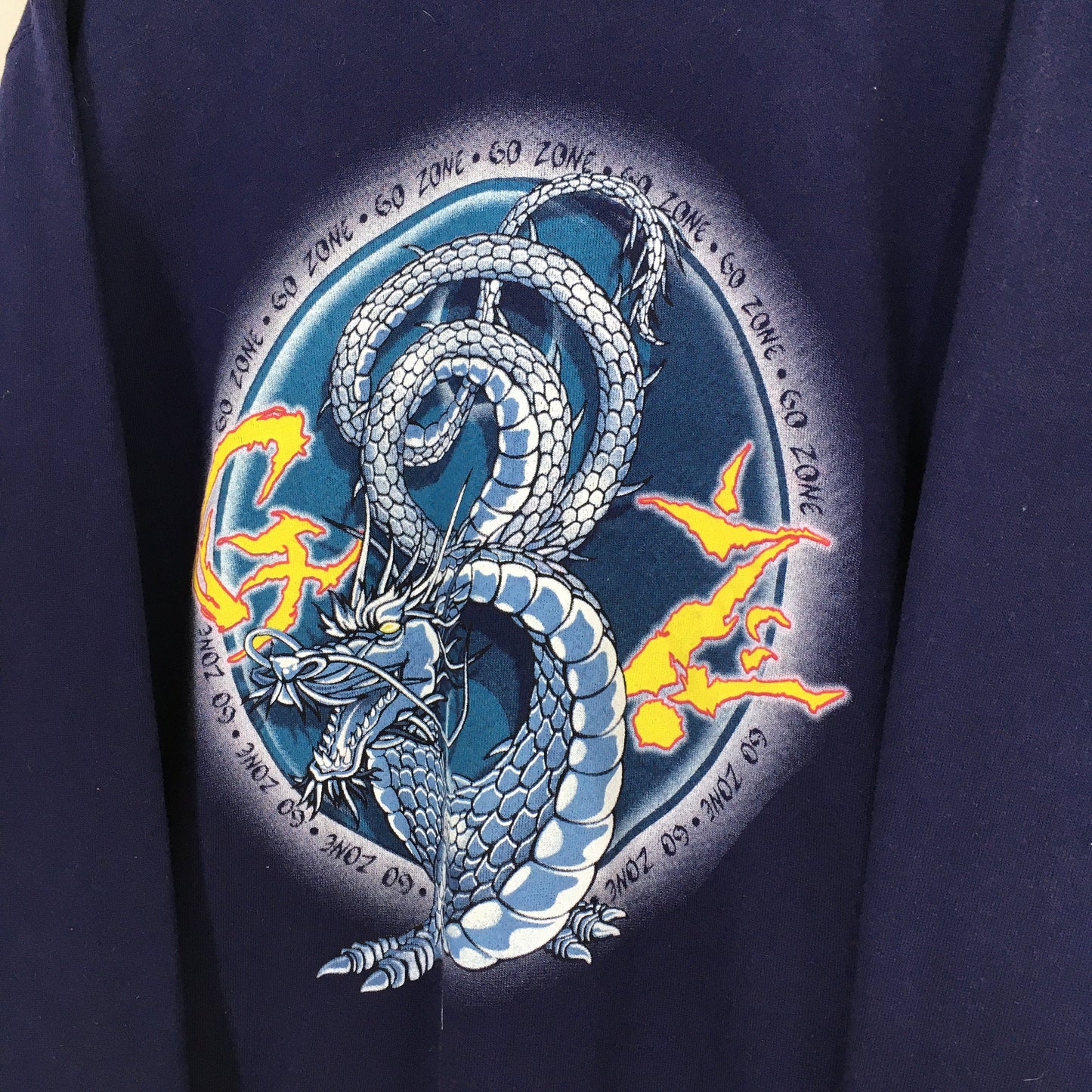 Dragon Graphic Overprinted Blue Sweater Large