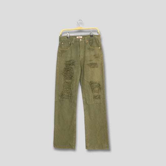 Levi's 501 Olive Green Distressed Ripped Jeans 28x29