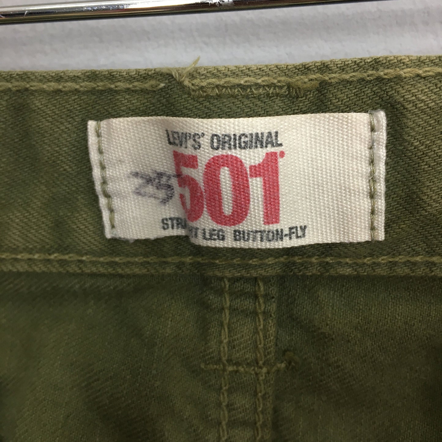 Levi's 501 Olive Green Distressed Ripped Jeans 28x29