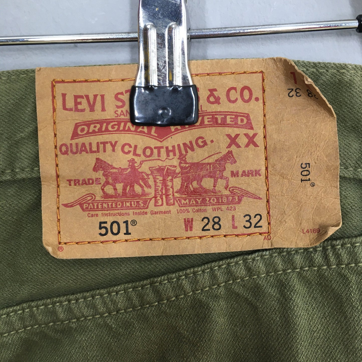 Levi's 501 Olive Green Distressed Ripped Jeans 28x29