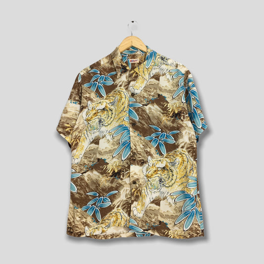 Sun Surf Jungle Tiger Roar Aloha Rayon Shirt