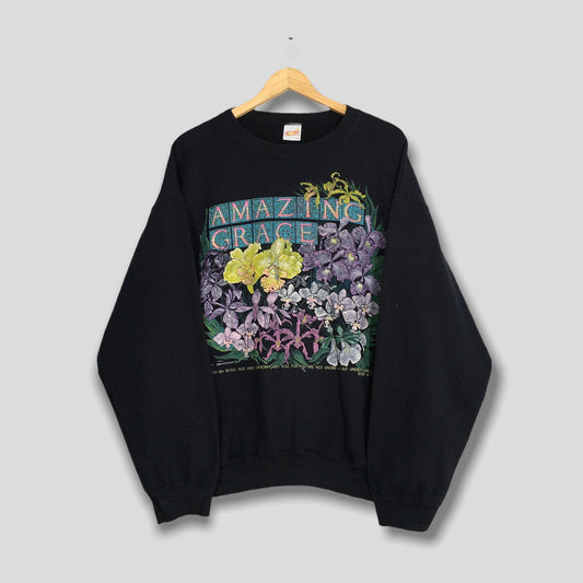 Amazing Grace Flower Black Sweatshirt XLarge