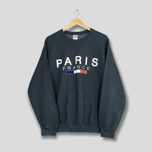 Y2K Paris France Gray Sweatshirts Medium