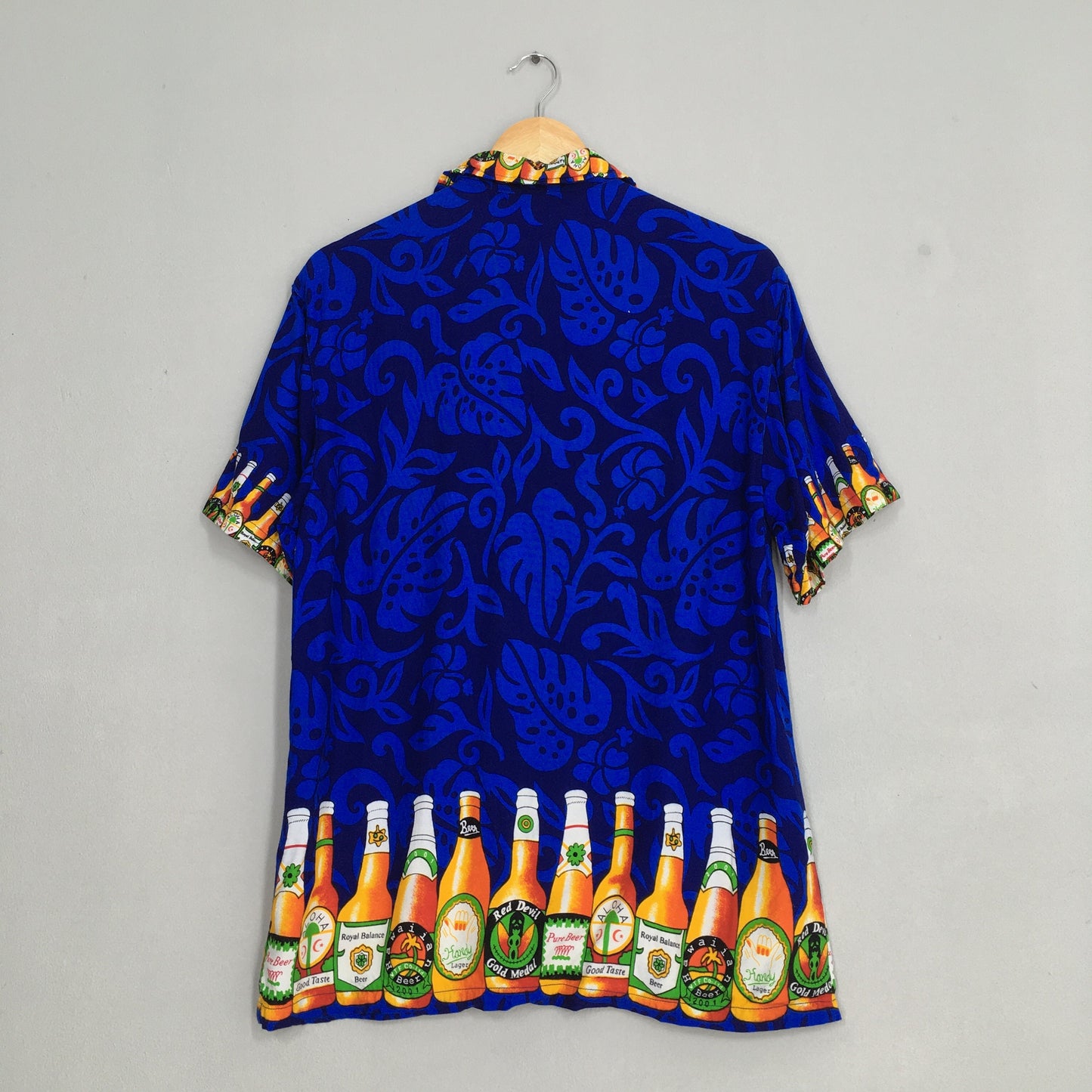 Hawaii Tequila Beer Buttondown Shirt Blue Large