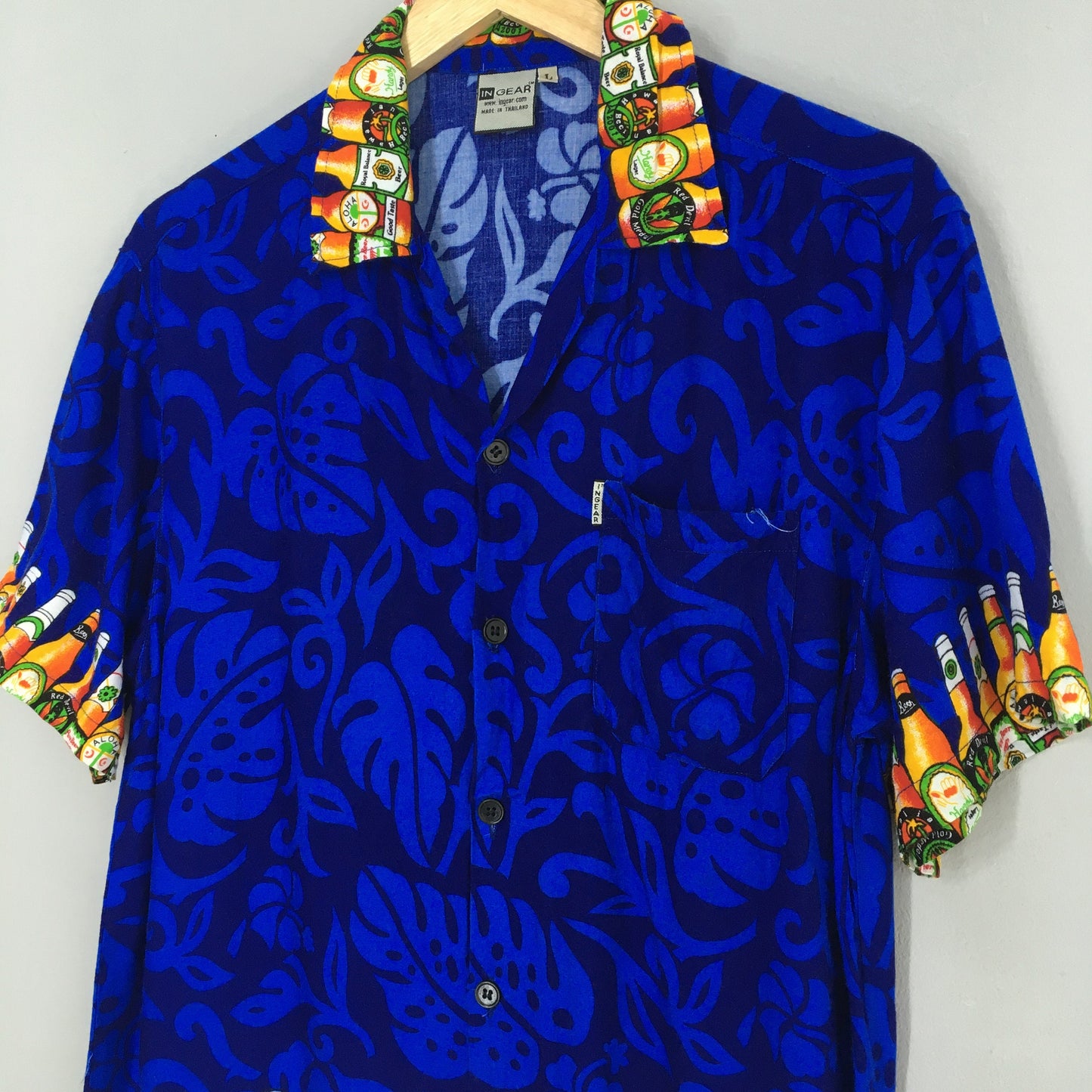 Hawaii Tequila Beer Buttondown Shirt Blue Large