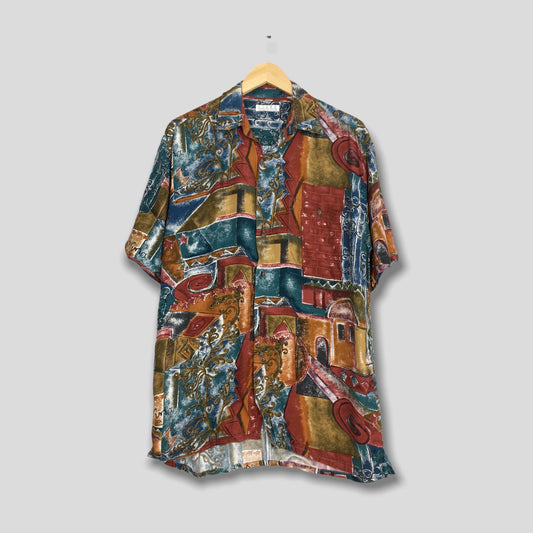 Novelty Baroque Psychedelic Pattern Rayon Shirt