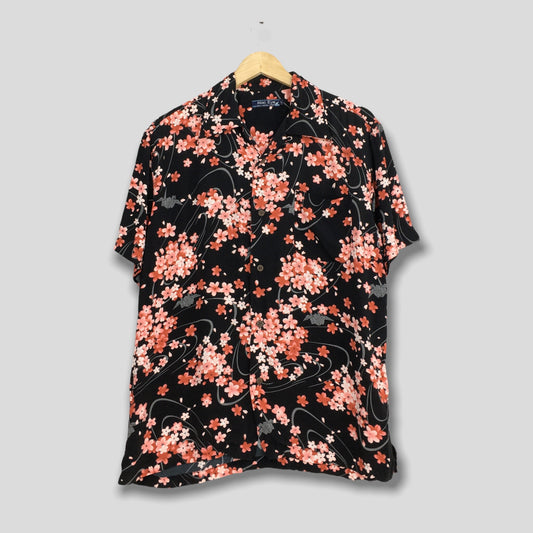 Aloha Sakura Floral Blossom Japan Rayon Shirt Large
