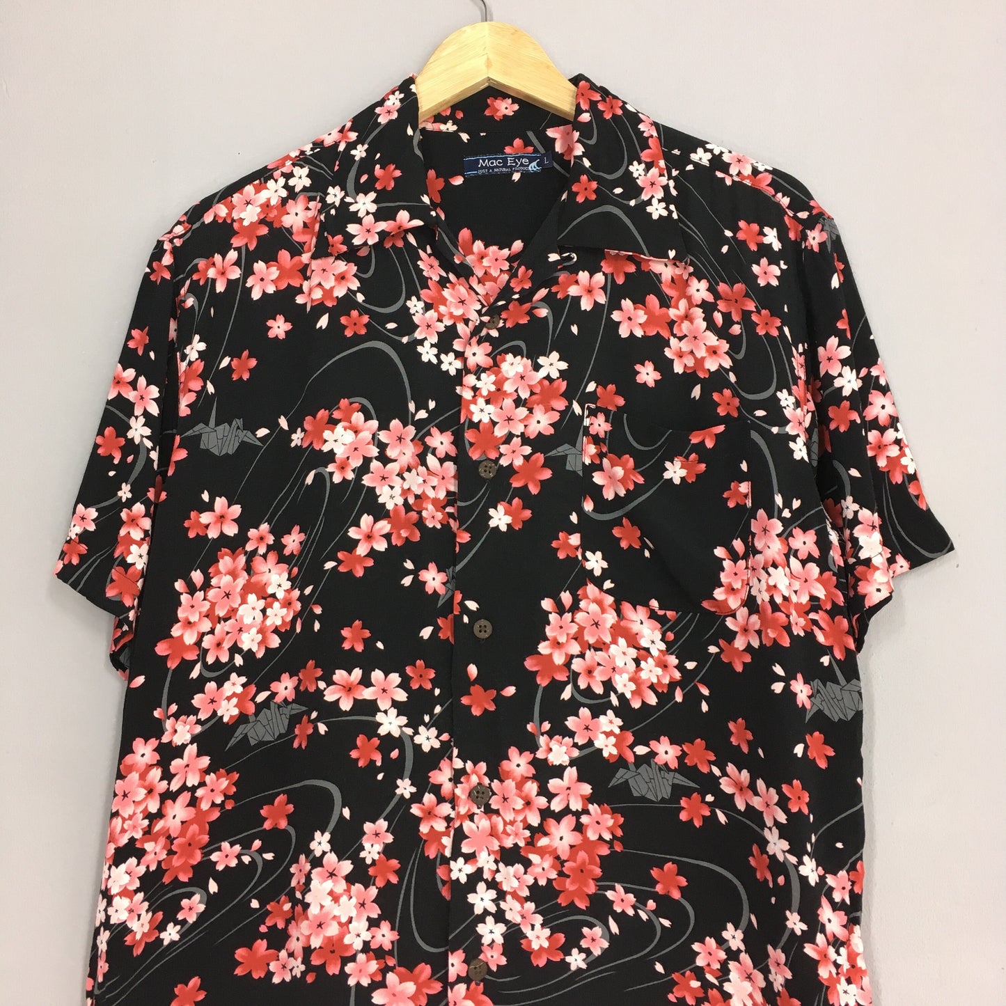 Aloha Sakura Floral Blossom Japan Rayon Shirt Large