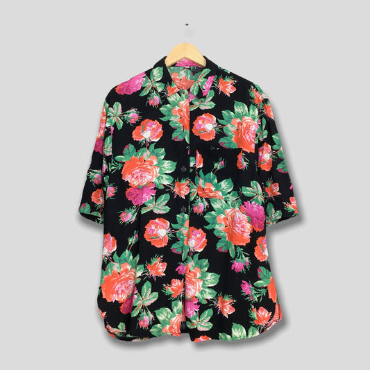 Hawaiian Flower Aloha Rayon Shirt Medium