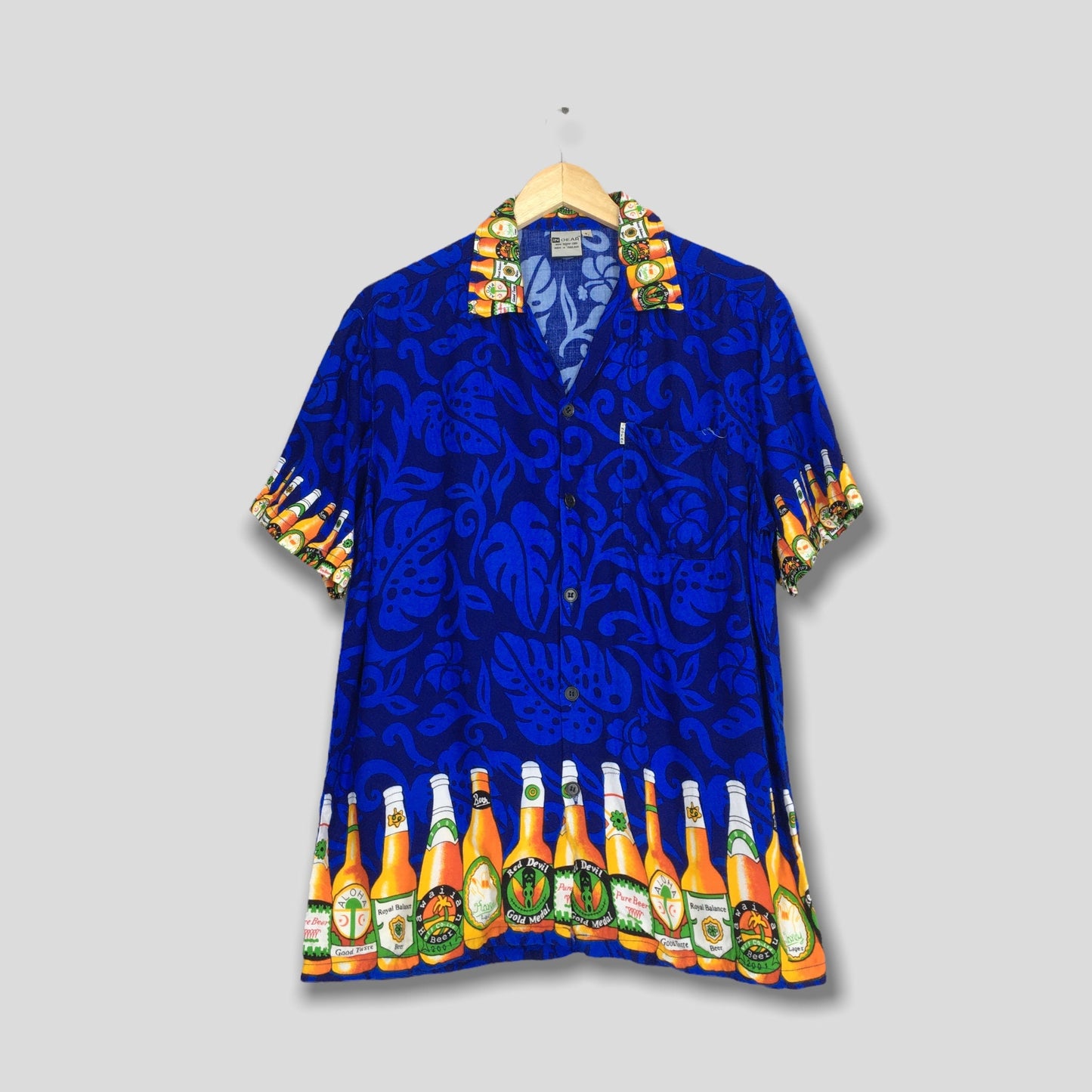 Hawaii Tequila Beer Buttondown Shirt Blue Large