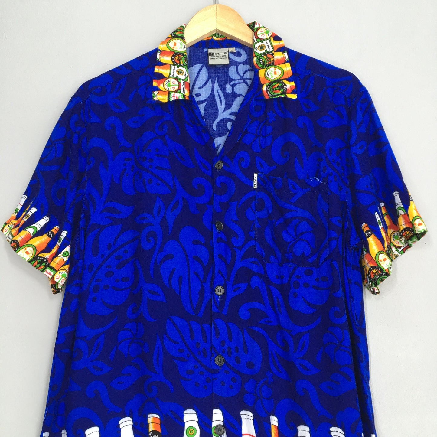 Hawaii Tequila Beer Buttondown Shirt Blue Large