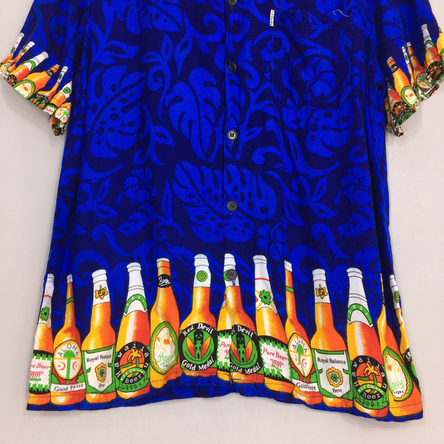 Hawaii Tequila Beer Buttondown Shirt Blue Large