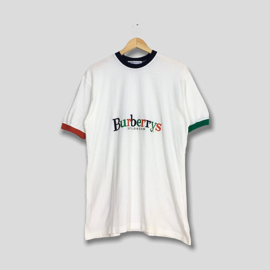 Burberrys London Embroidery Ringer Tshirt Small