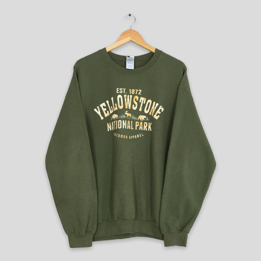 Yellowstone National Park Green Sweatshirt Large