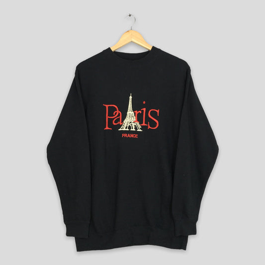 Y2K Paris France Black Sweatshirts Medium